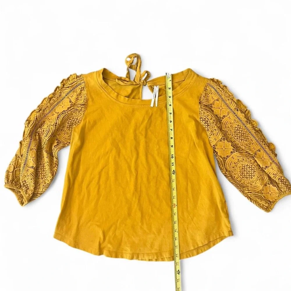 Anthropologie Mustard Blouse with Lace Sleeves - Picture 4 of 8